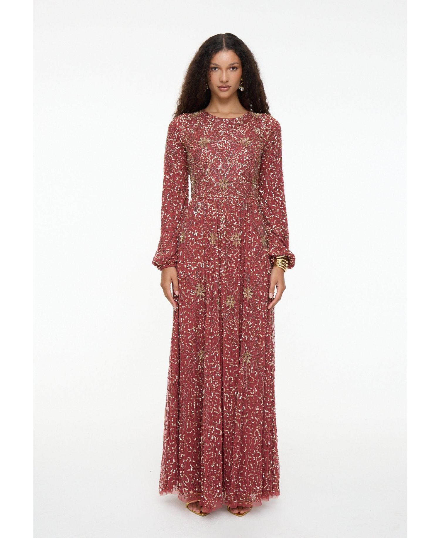 Women's Modest Embellished Sequins A-Line Dress