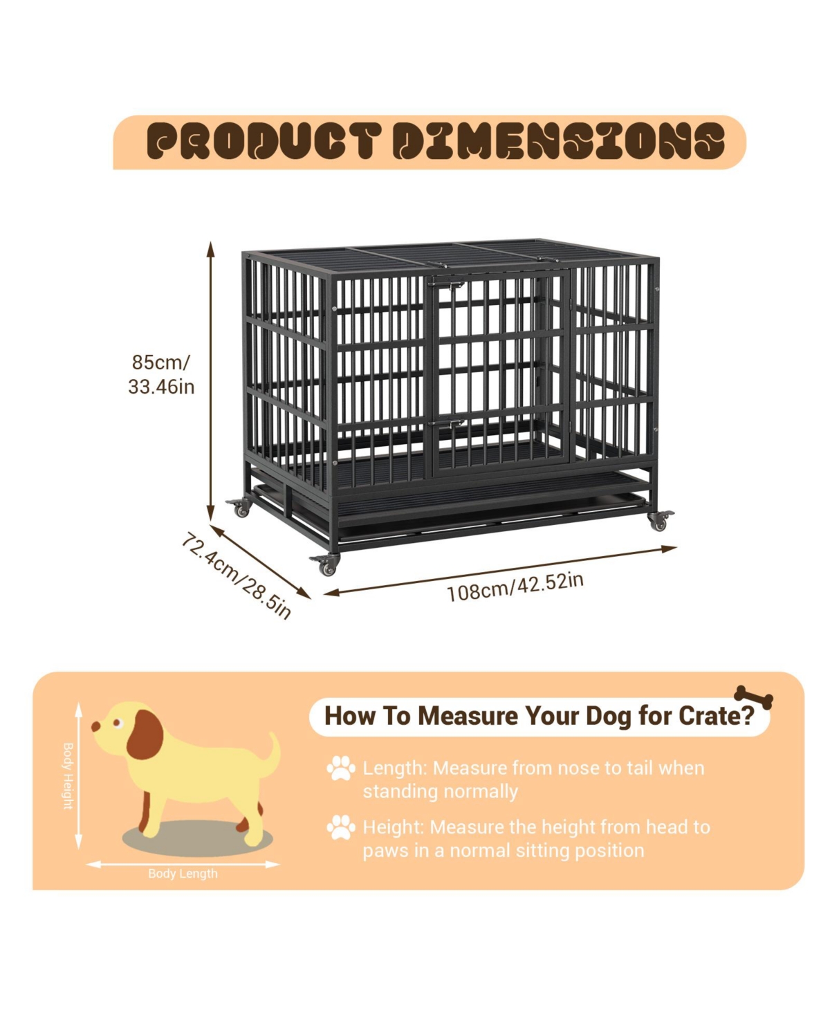 homfan Folding Dog Crate with Wheels