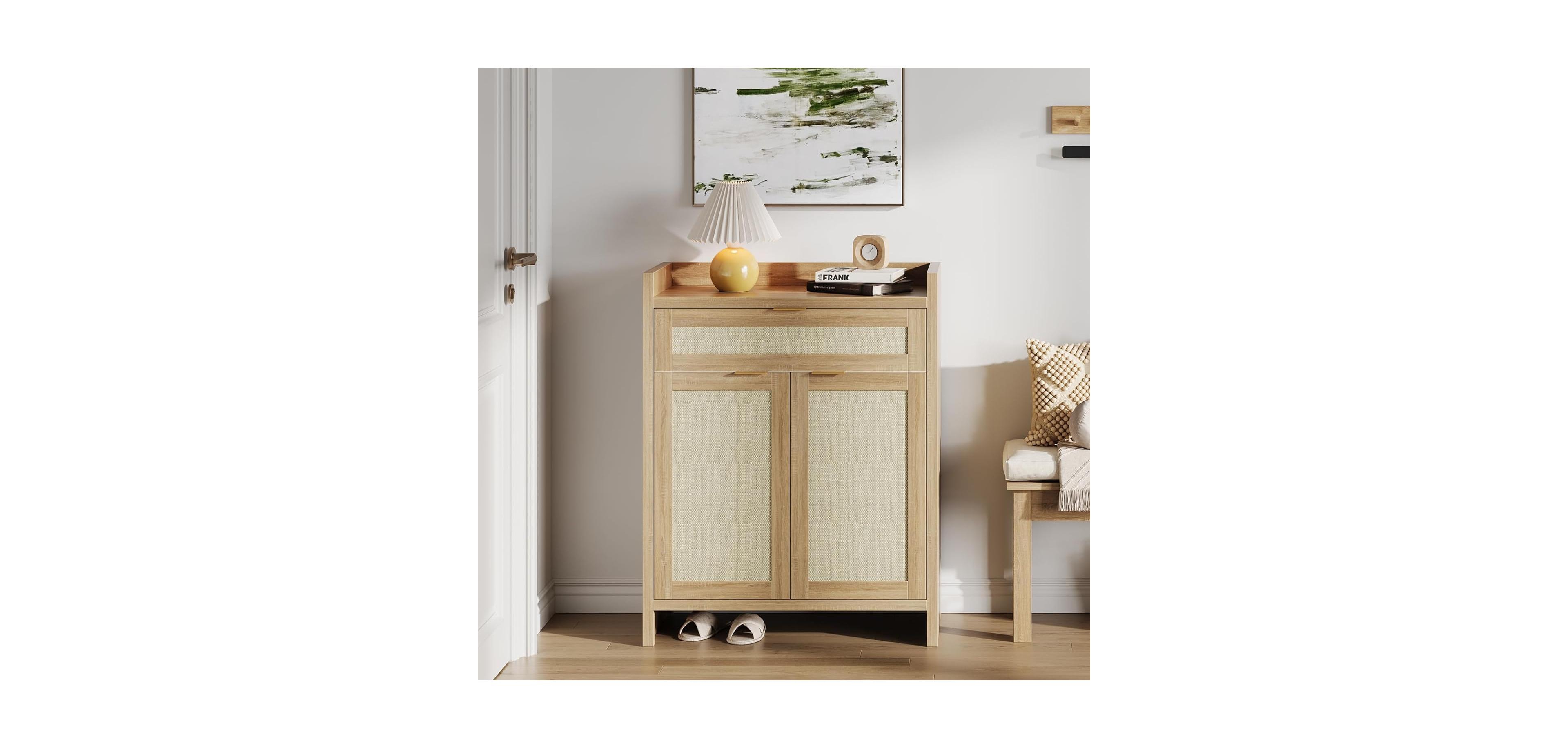 Boho Rattan Shoe Cabinet