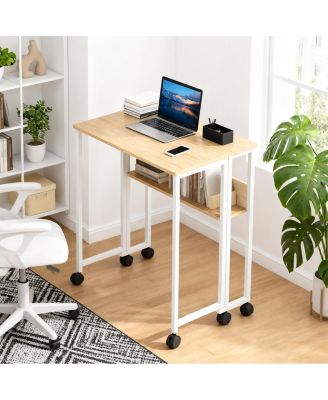 31.5" Folding Rolling Desk with Storage Shelf, Small Space Computer Table with Wheels, Foldable Workstation for Home Office and Study