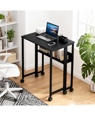 31.5" Folding Rolling Desk with Storage Shelf, Small Space Computer Table with Wheels, Foldable Workstation for Home Office and Study