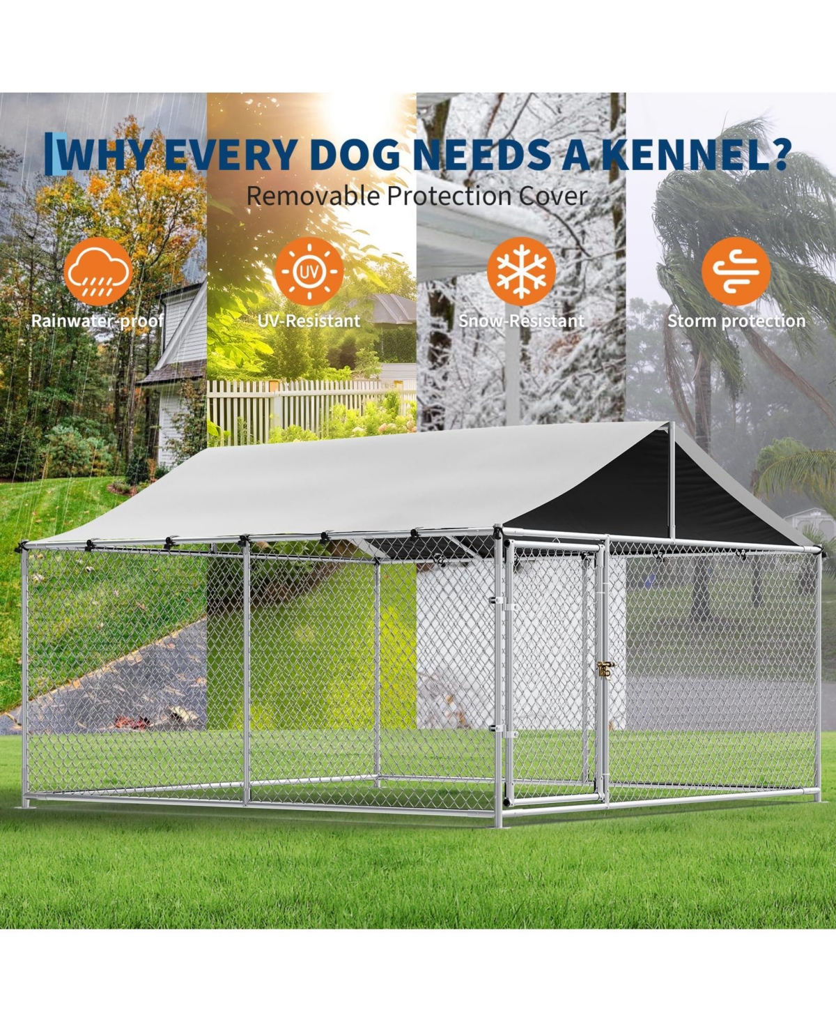 homfan Large Outdoor Kennel with Roof, Heavy Duty Steel Fence for Yard, Farm and Camping