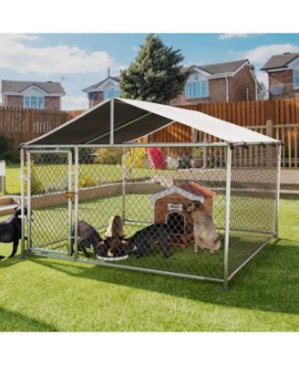 Large Outdoor Kennel with Roof, Heavy Duty Steel Fence for Yard, Farm and Camping, Secure Lock with Ground Anchor