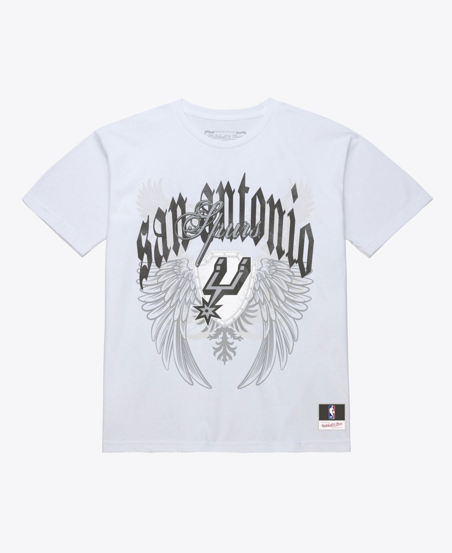 Men's Mitchell Ness White San Antonio Spurs Old English Classic T-Shirt