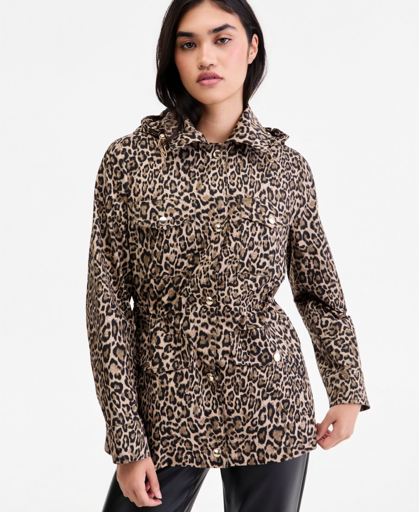 Женская куртка Michael Kors MICHAEL Women's Hooded Leopard-Print Anorak, цвет: Леопардовый — фото 1