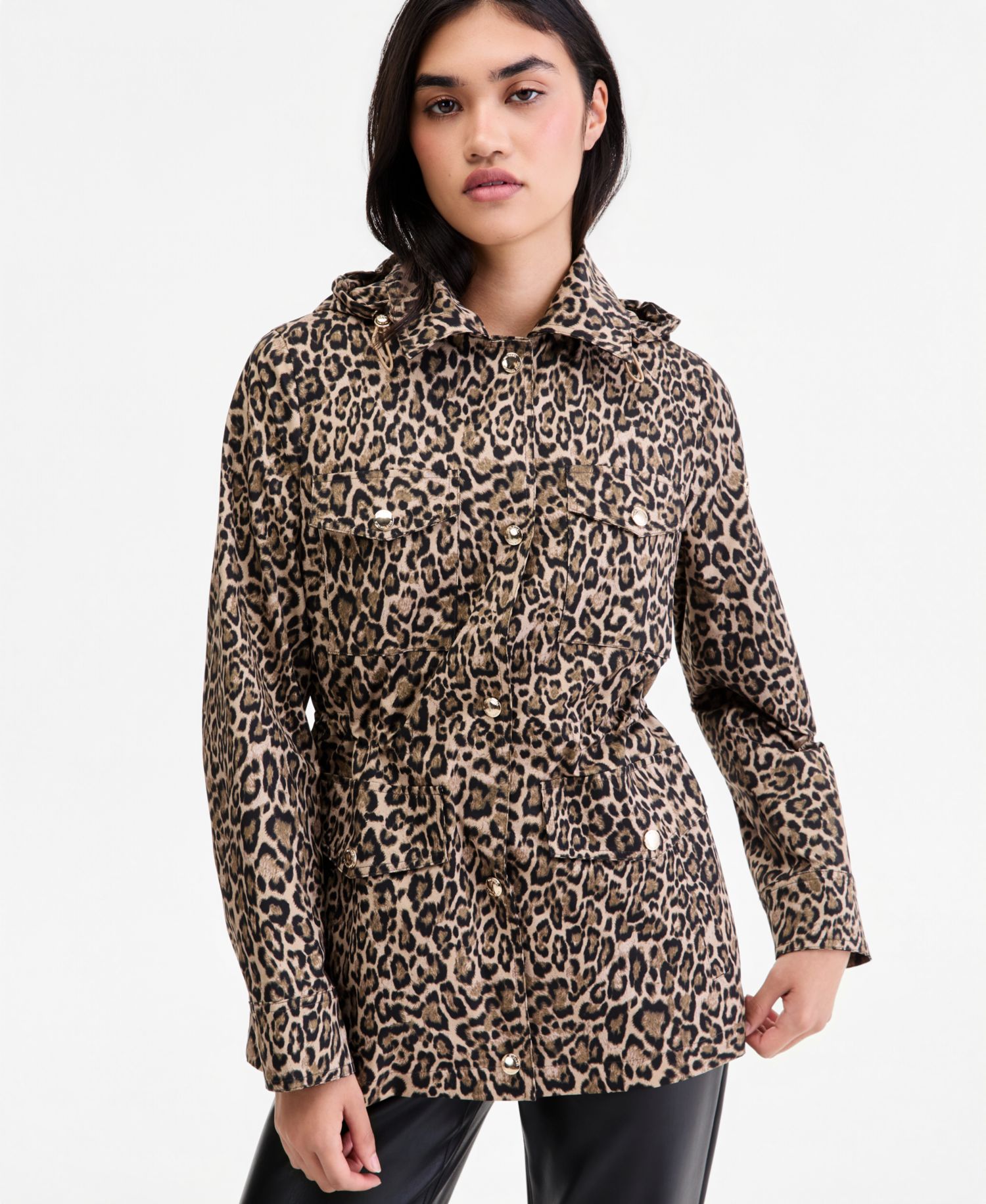 MICHAEL Women's Hooded Leopard-Print Anorak Jacket, Created for Macy's