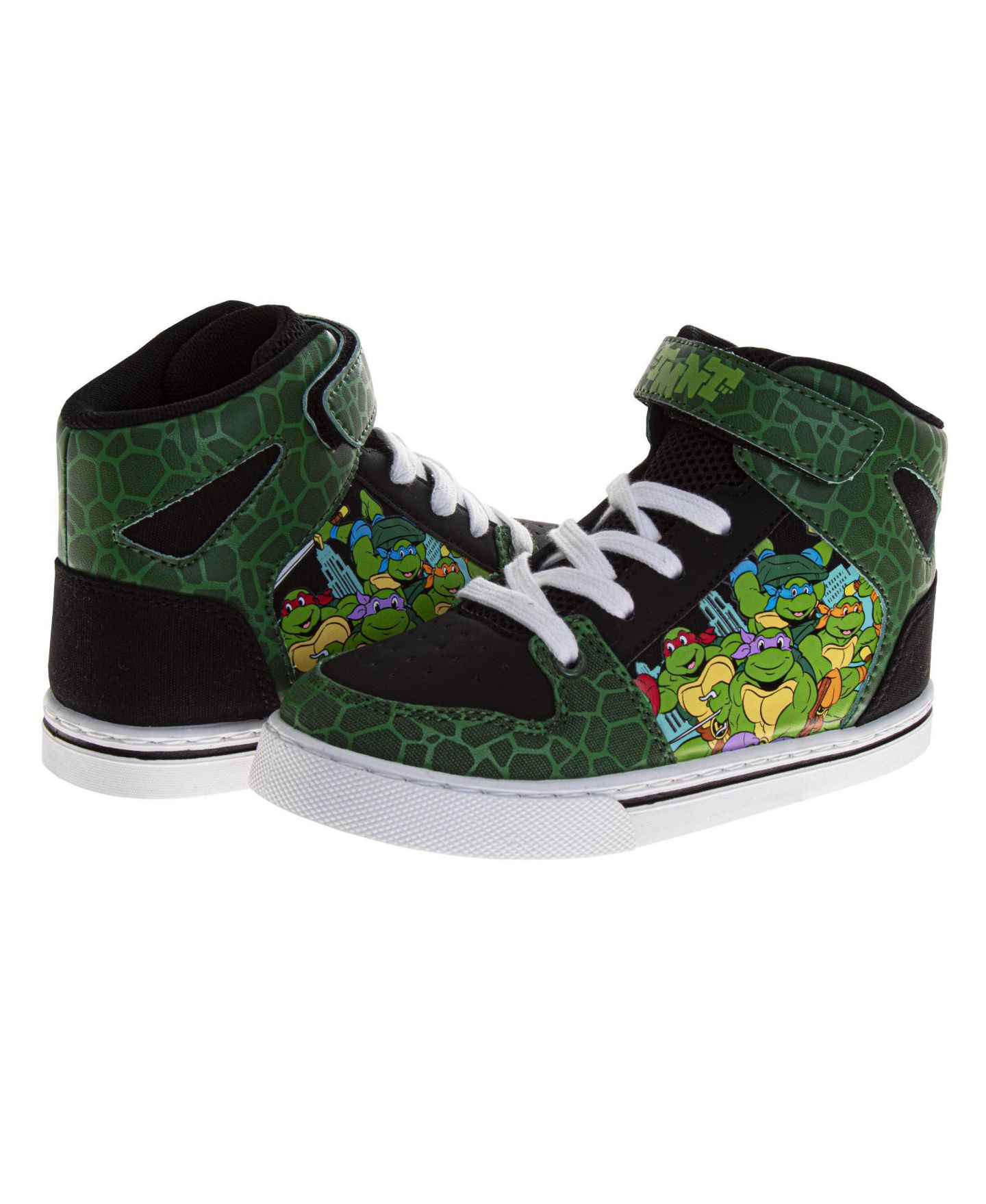 Кроссовки Nickelodeon Teenage Mutant Ninja Turtles Vintage HighTop Sneakers Fun, RetroStyle Footwear (Little Kid Size 12 / Big Kid Sizes 13-4) для мальчиков, цвет: Зелёный / Чёрный — фото 10