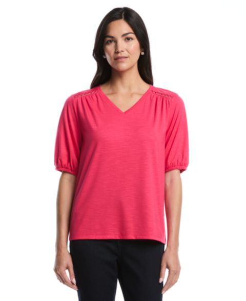 Женский топ Rafaella Petite Puff-Sleeve, цвет: Малиновый