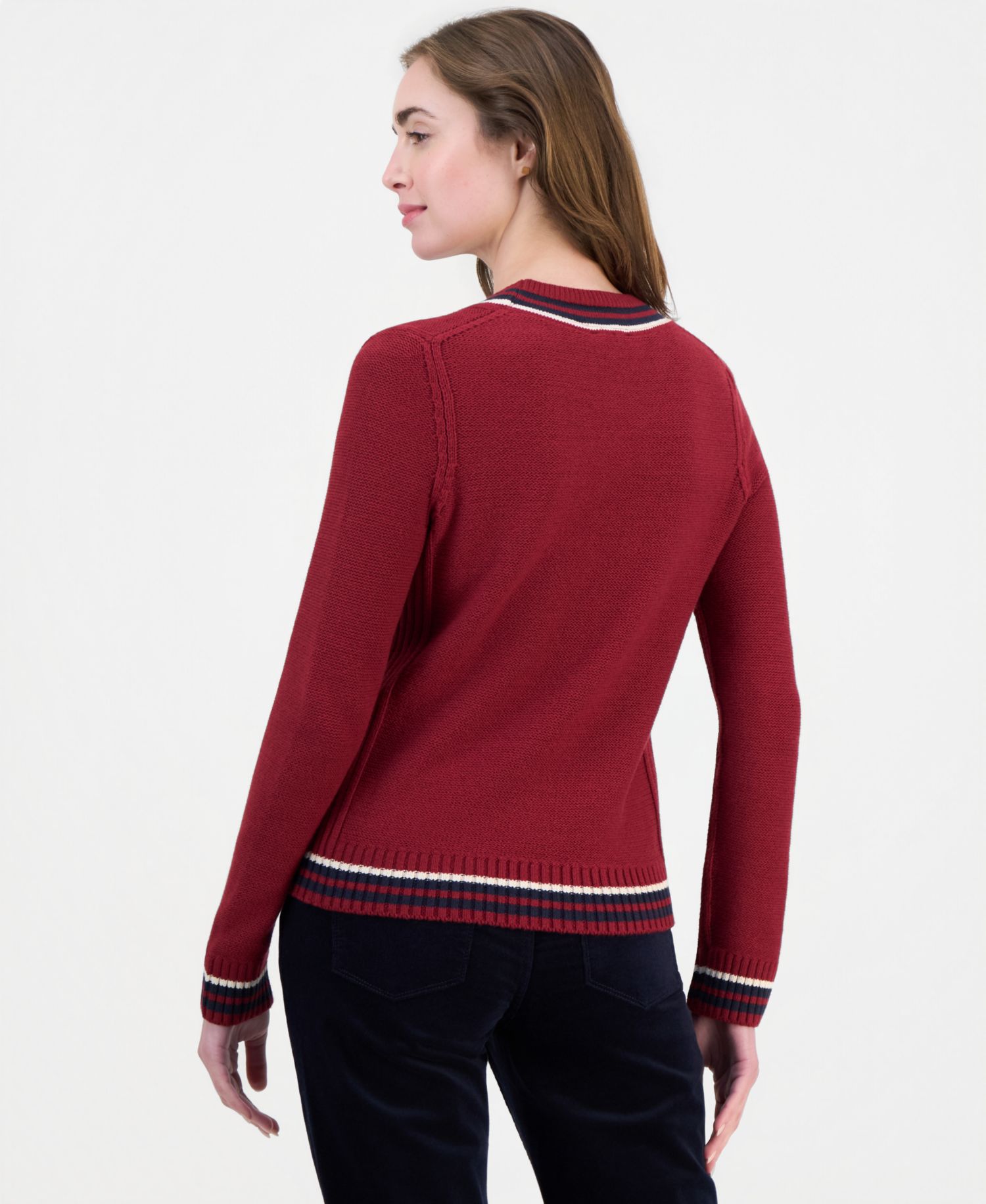 Women's V-Neck Varsity Tipped Sweater