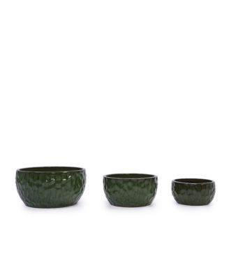 Handmade Ceramic Planter Set of 3, Cobalt Hammered Texture, for Succulents & Violets,Breathable Clay