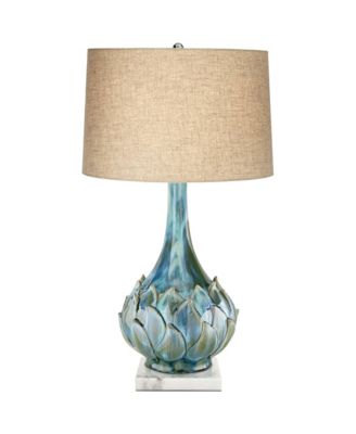 Kenya Modern Table Lamp with Square White Riser Ceramic Linen Drum Shade for Living Room House