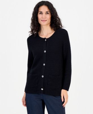 Women's Collarless Button-Front Cardigan