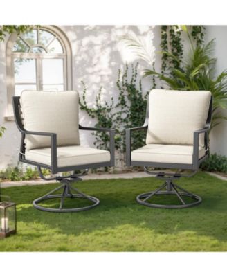 Patio Swivel Chairs Set of 2, Outdoor Dining Chairs High Back with Olefin Cushion, Metal Rocking Frame for Backyard Lawn Garden