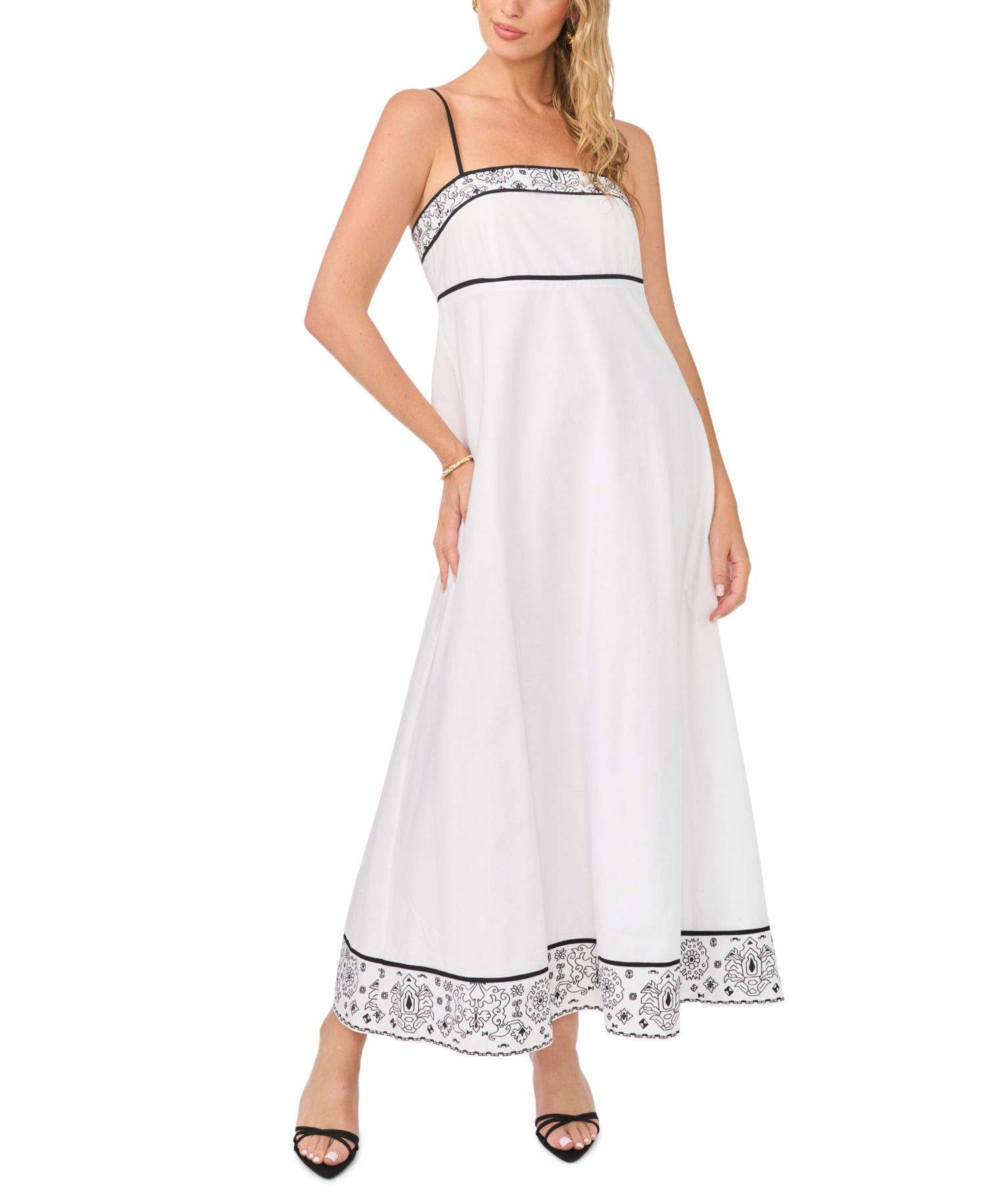 Women's Square Neck Spaghetti Strap Midi Dress
