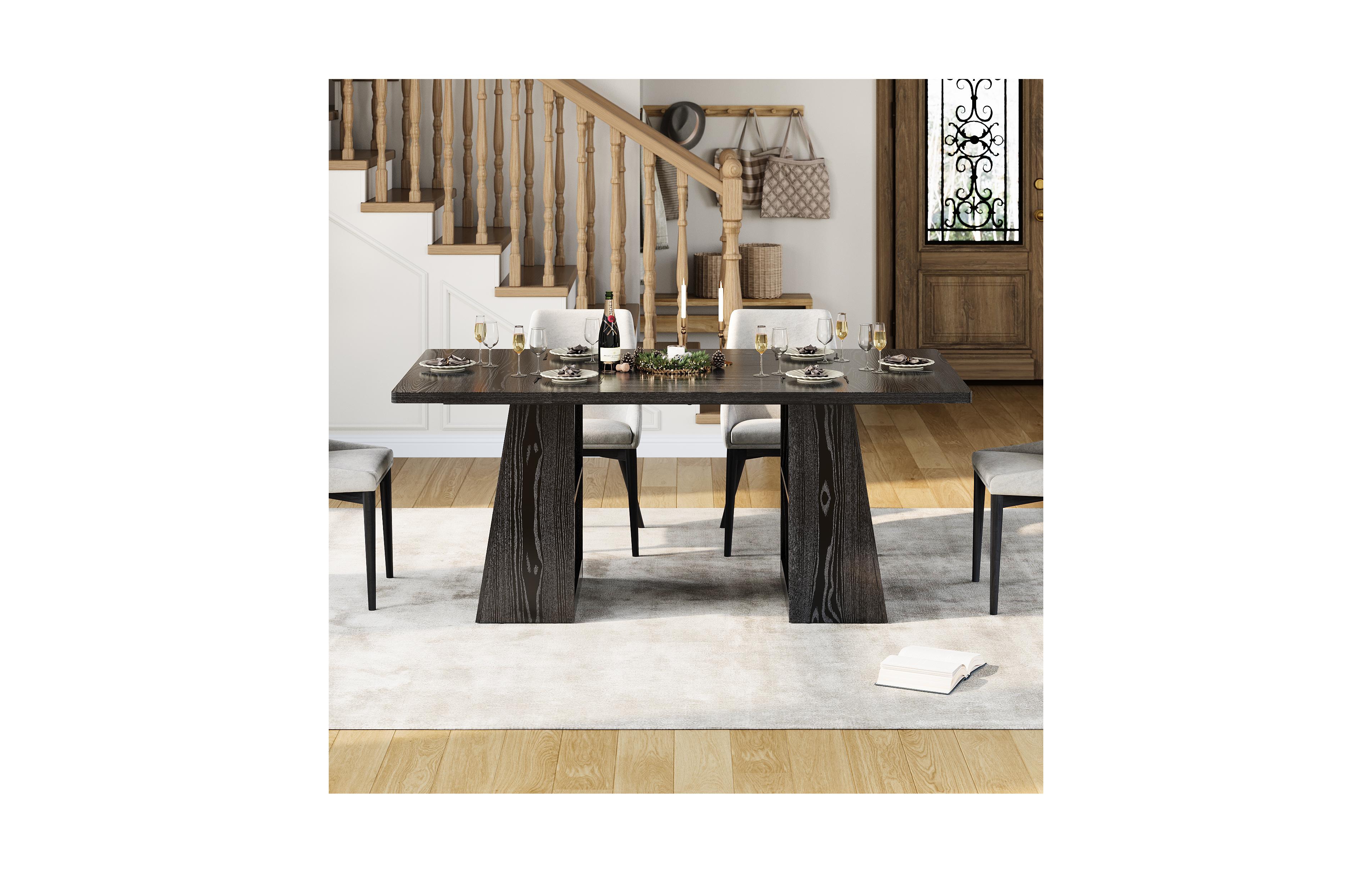 gaomon Rectangular Dining Bench Table, Thick Wood Grain Tabletop, Trapezoid Support Legs with Side Open Storage Shelf for Kitchen