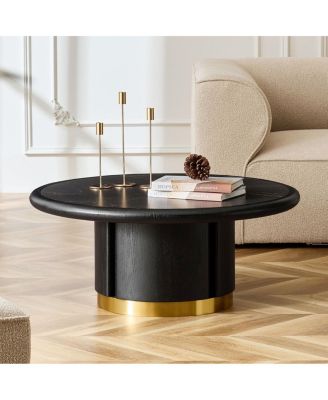 35.43'' Round Sintered Stone Coffee Table with Brushed Stainless-Steel Base