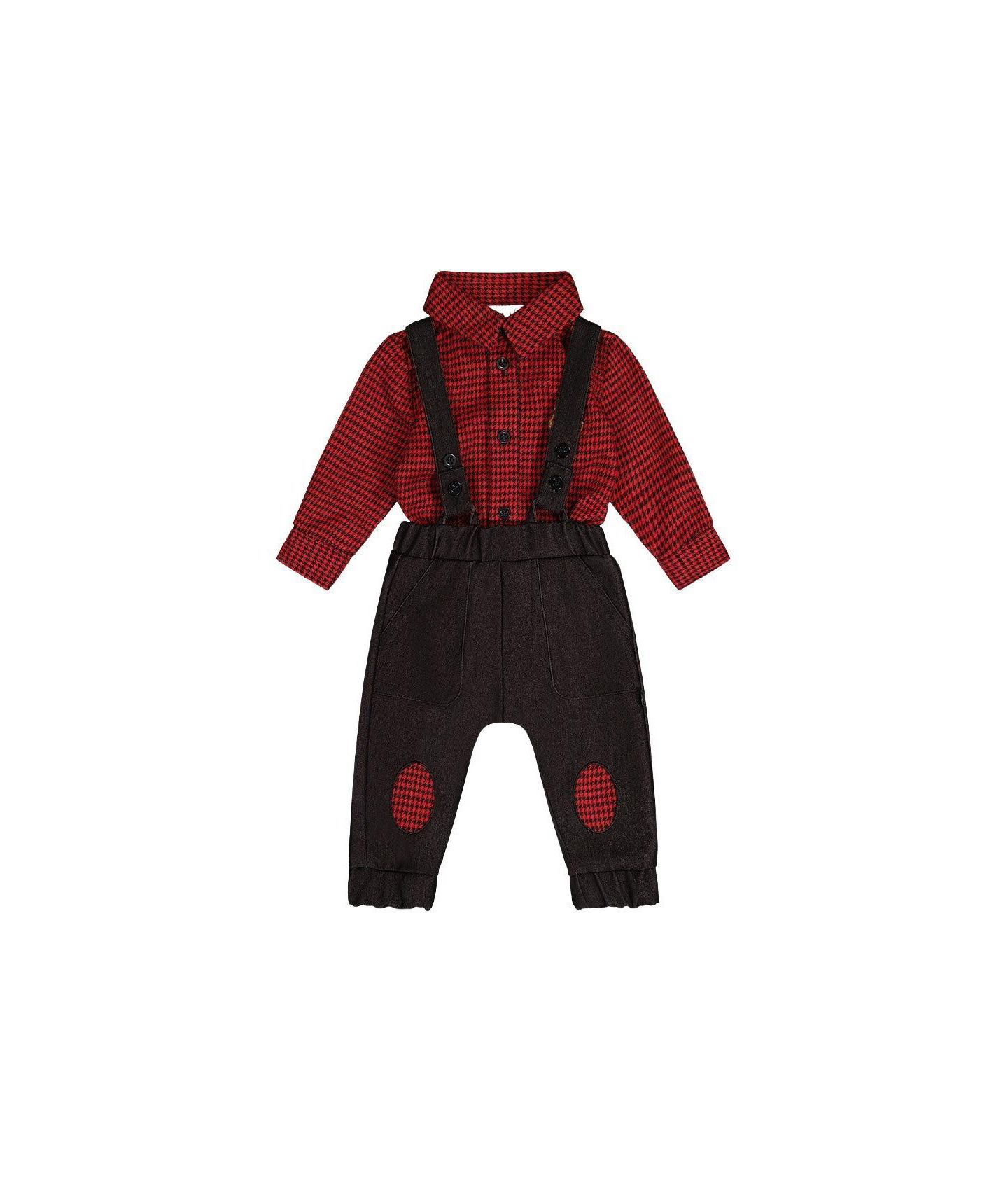 Комплект Deux par Deux Houndstooth Top and Pants Set для мальчиков-малышей, цвет: Чёрный / Красный — фото 1