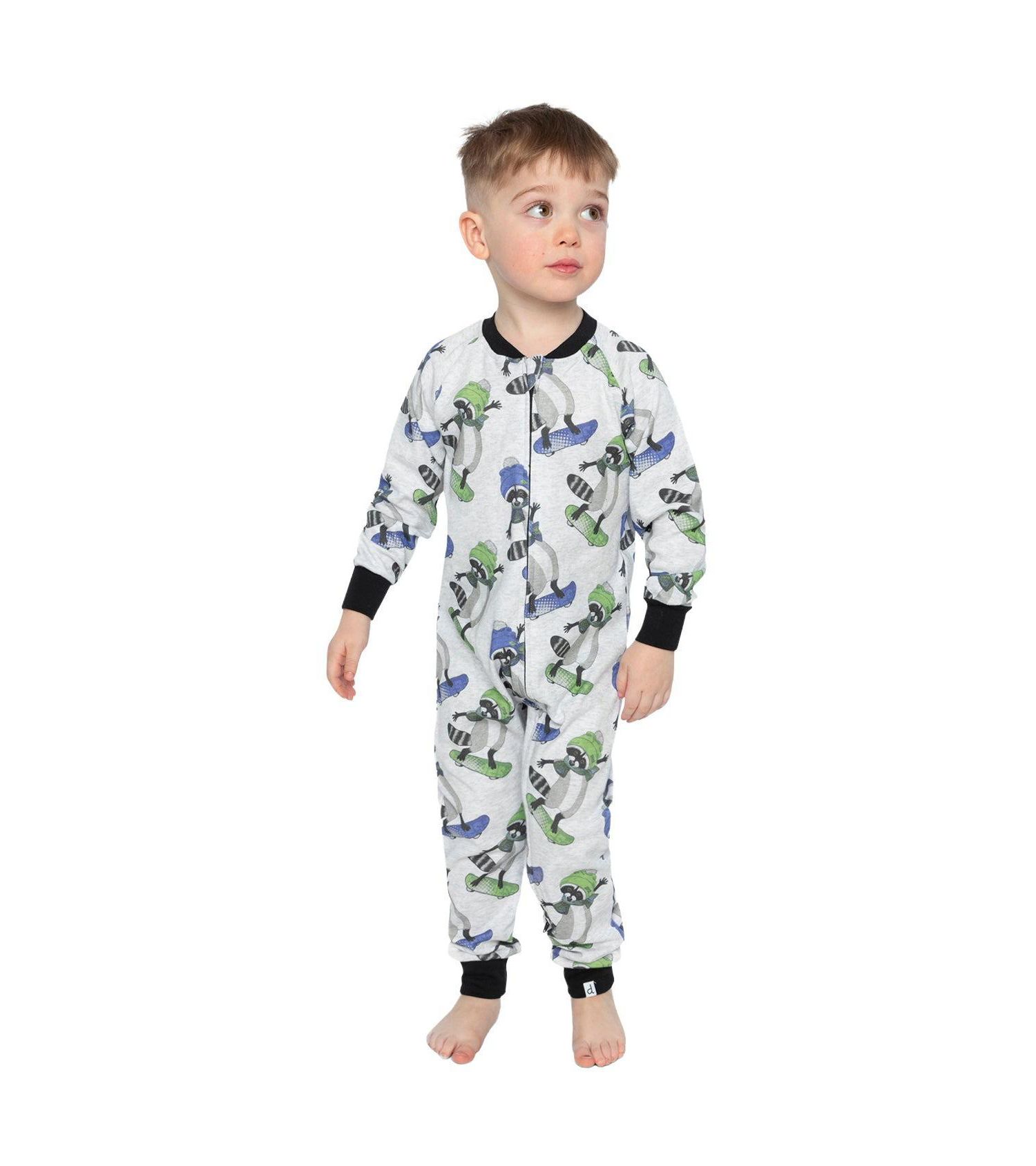 Little Boys 6-12 Cotton One Piece Pajama Beige Raccoon Print