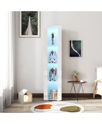 Tall Side Cabinet with LED Strip Lights 40 Inch High Storage Lamp Furniture