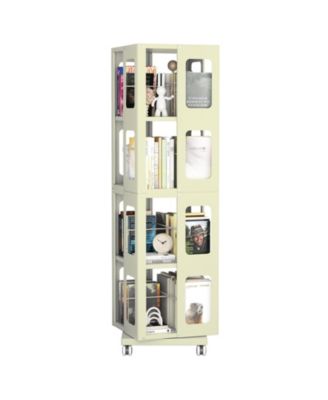 4-Tier All-Steel 360 Degree Rotating Bookshelf with Universal Wheels Space-Saving Sturdy Household Book Display Rack