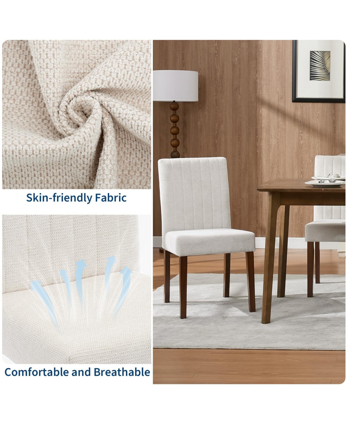 homfan Upholstered Parsons Dining Chairs with Wood Legs, Linen Fabric Side Set