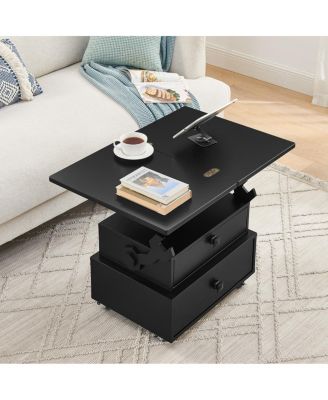 High-Gloss Adjustable Rolling End Table with Charging Station and Storage