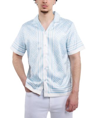 Men's Regular Fit Camp Collar Short Sleeve Printed Woven Satin Shirt