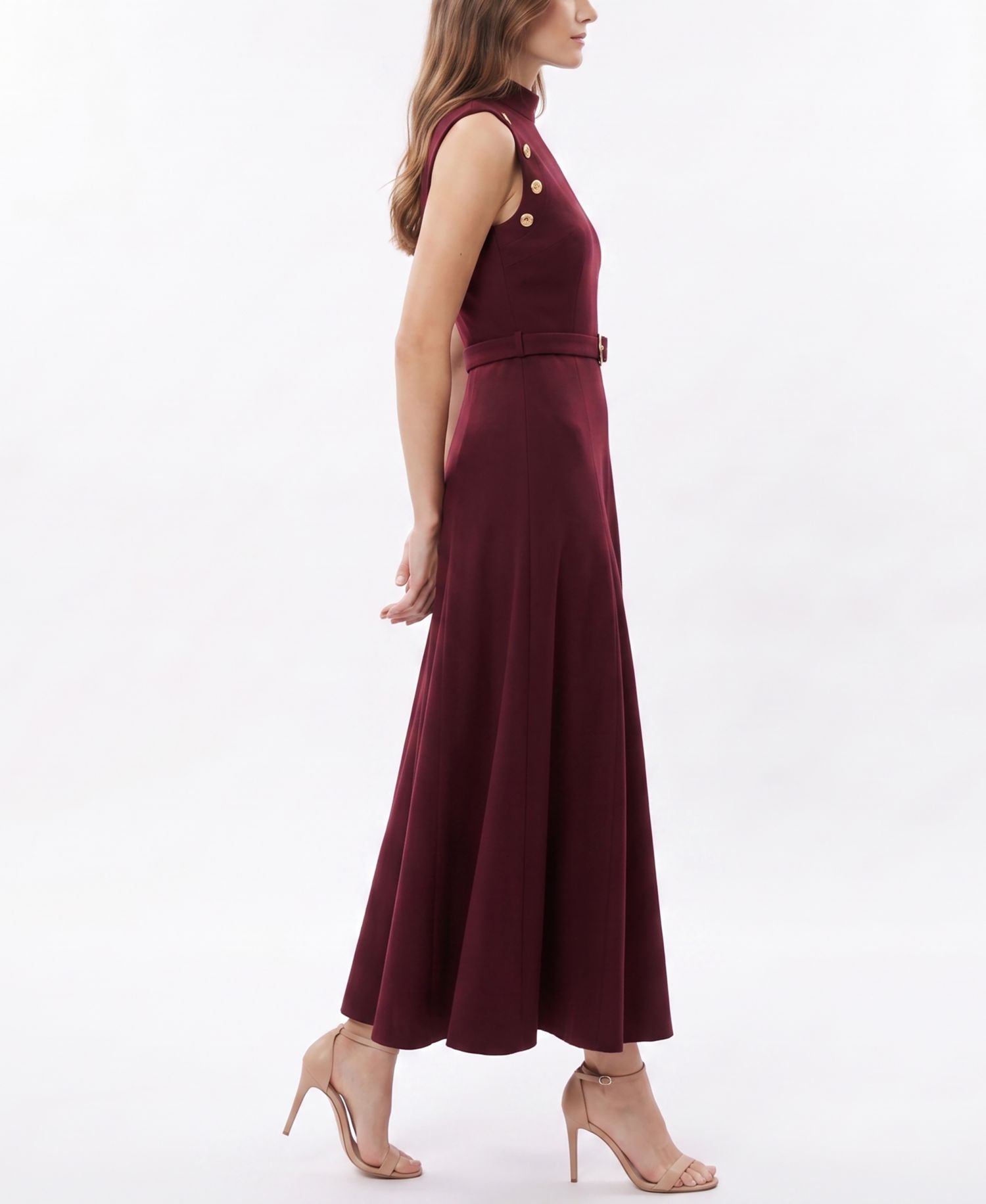 Women's Belted Mock-Neck Grommet Dress