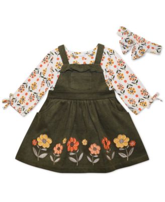 Baby Girls' Long-Sleeve Top, Jumper and Headband, 3-Piece Set