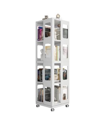 4-Tier Steel Rotating Bookshelf with Wheels