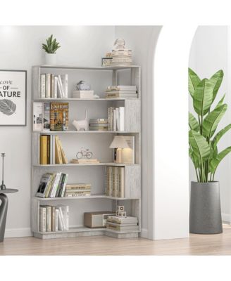 35.43 Inch L-Shaped 5-Color Corner Anti-Tip Open Storage Bookshelf