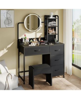 Modern Lighted Mirror Vanity, 4-Drawer Makeup Dressing Table for Bedroom Spaces