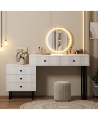 5-Drawer Lighted Mirror Vanity, Roomy Makeup Desk for Bedroom Storage