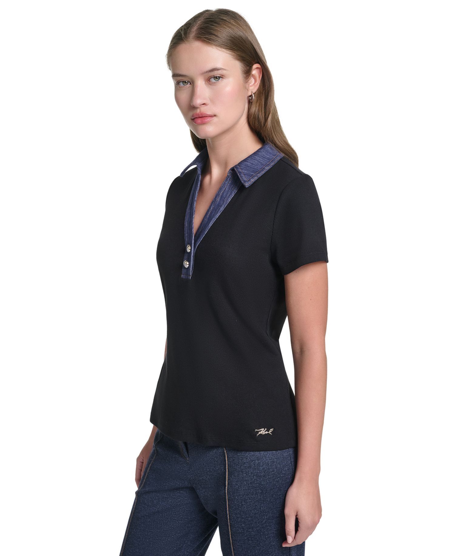 Petite Collared Short-Sleeve Pull-On Top