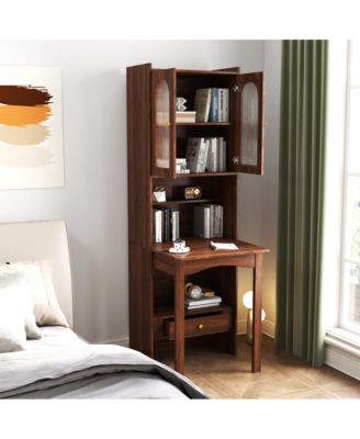 Fold Out Convertible Writing Table Multi-Functional Cabinet with Shelf Drawer Space Saving Home Office Desk