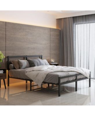Full Size Foldable Platform Bed Frame with Headboard, Heavy Duty Metal Slats, Noise-Free, No Box Spring Needed