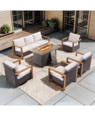 6 Piece Patio Furniture Set with 41" Fire Pit Table Wicker Patio Sectional Sofa Set Outdoor Seating Furniture with Thickened Cushion