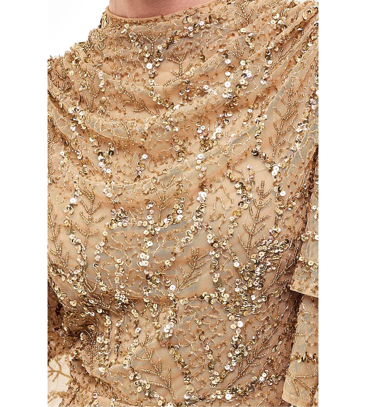 Women's Embellished Sequins Double Sleeves Dress