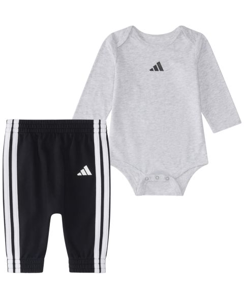 Детский комплект adidas для малыша: боди с длинным рукавом и брюки, 2 предмета, цвет: Светлый серый