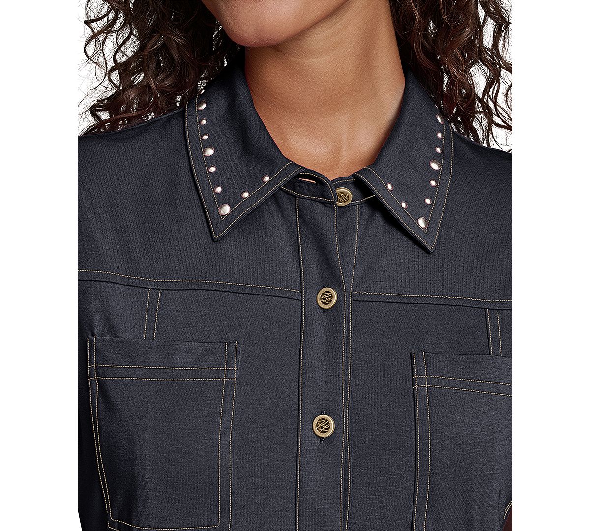 KARL LAGERFELD PARIS Women's Belted Collared Jersey Shirt Dress view 4 — MAYCSS fashion products