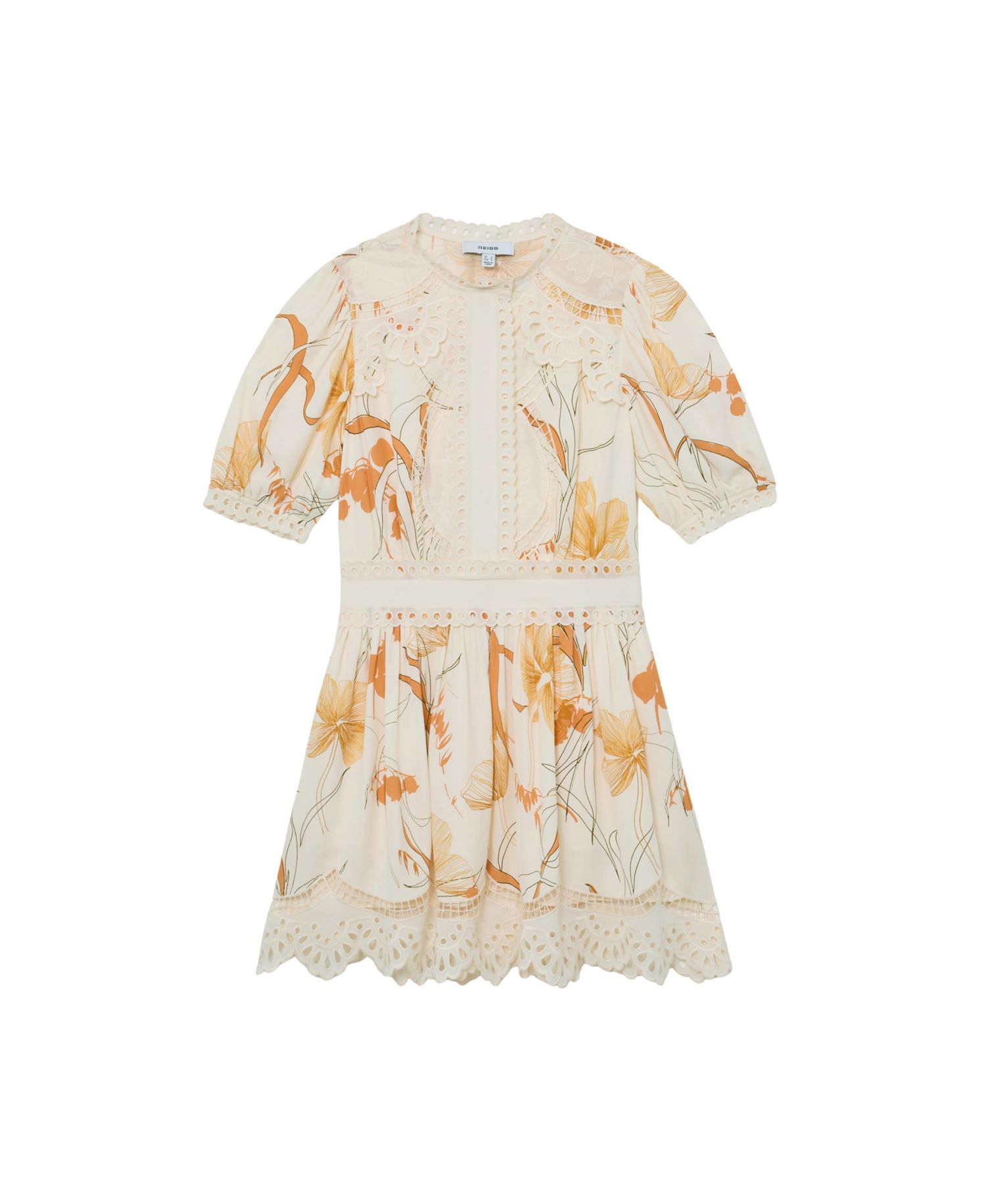 Women's Floral-Print Lace-Trim Mini Dress