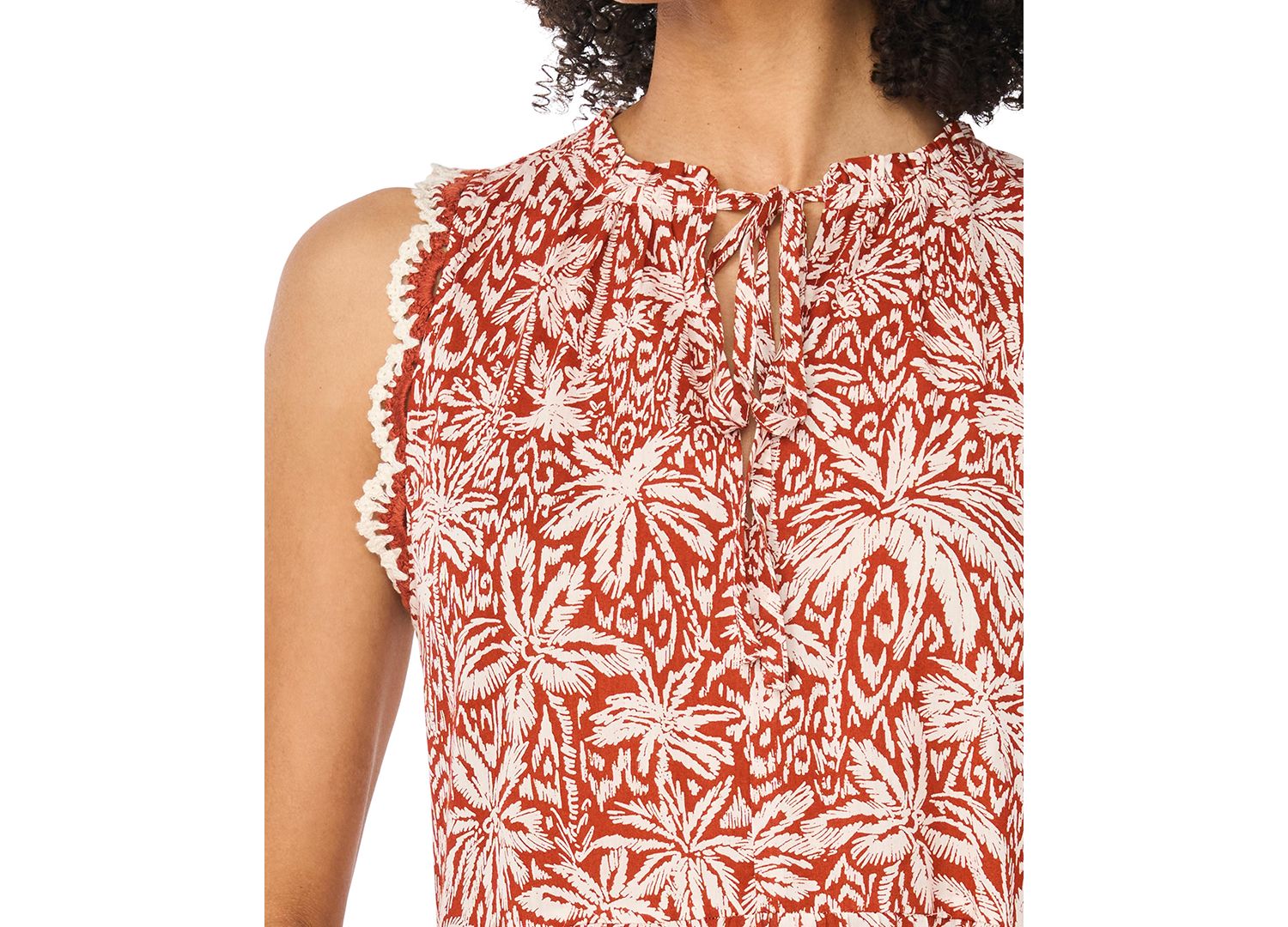 Women's Printed Sleeveless-Crocheted-Trim Maxi Dress