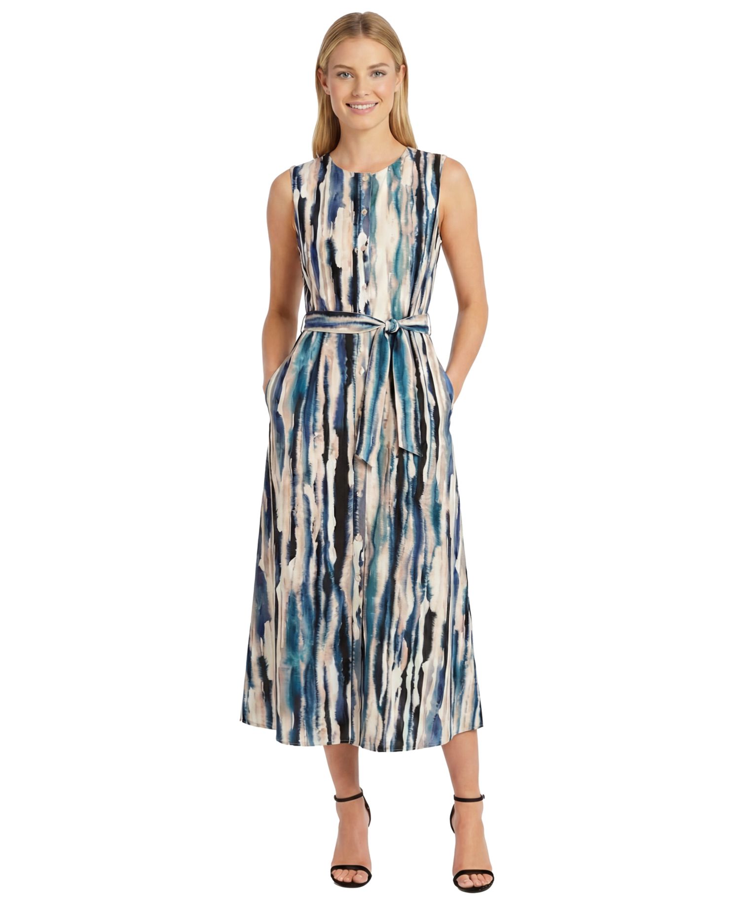 Women's Printed Button Midi Dress