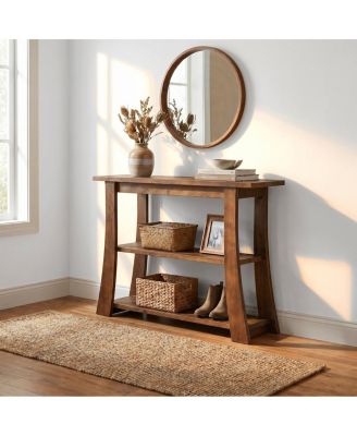 Solid Wood Console Table with Storage Shelves, 3-Tier Small Wood Entryway Sofa Table for Living Room Hallway