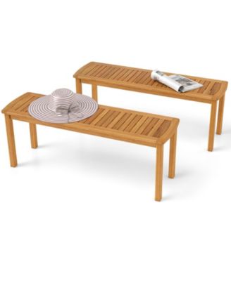 2 PCS Acacia Wood Outdoor Bench 48'' Long Patio Dining Bench w/ Slatted Seat for Garden