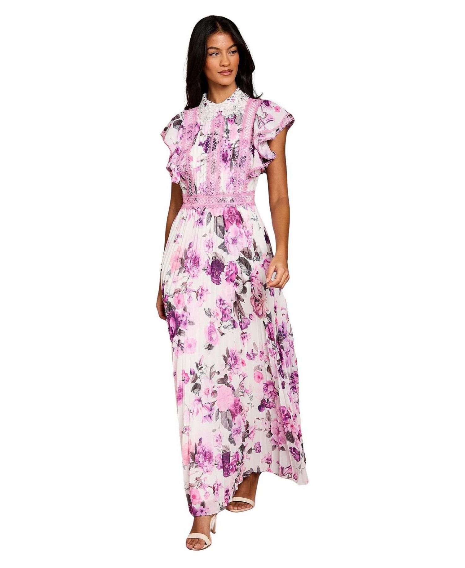 Women's Lace Collar Frill Maxi Dress