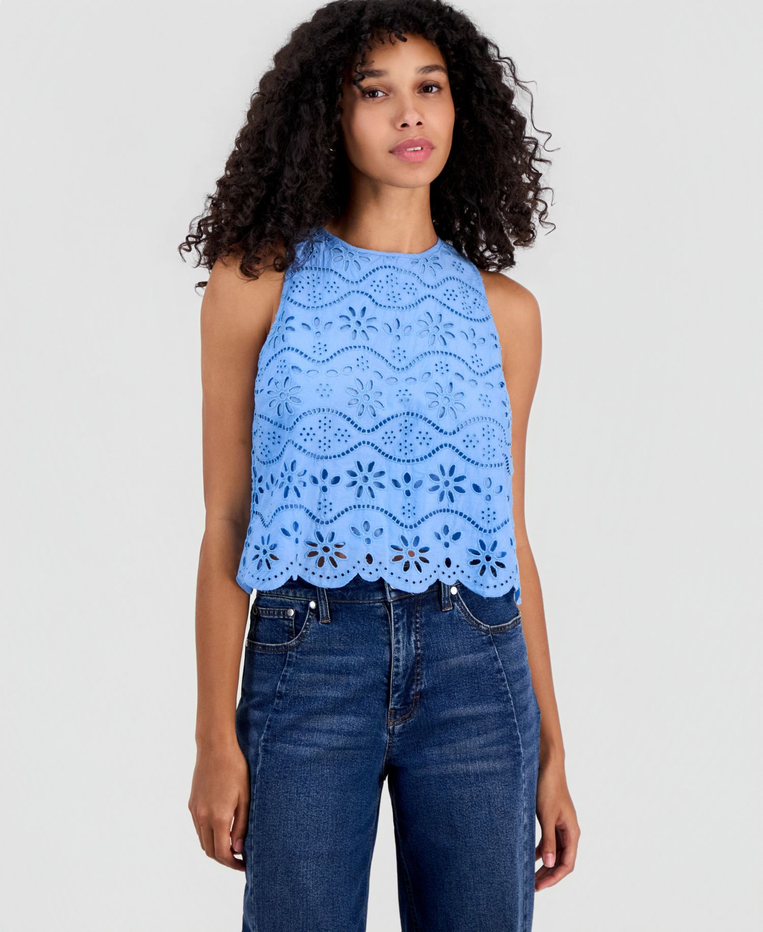 Women's Cotton Sleeveless Eyelet Tank Top