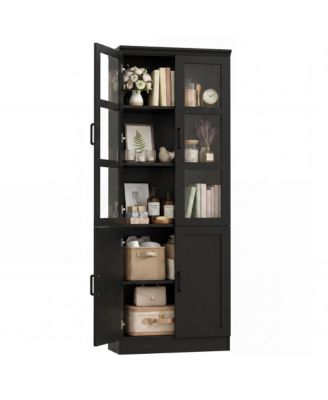 80'' Tall Kitchen Pantry Cabinet, Display Bookcase with Glass Doors