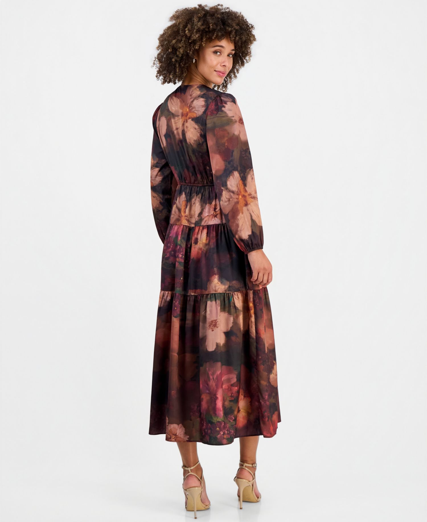 Women's V-Neck Long-Sleeve Tiered Maxi Dress