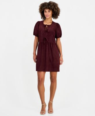 Women's Bow-Front Puff-Sleeve Dress